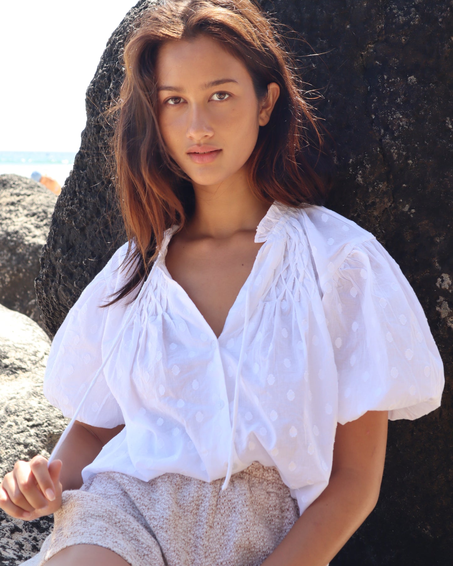 Lily Blouse - white dot cotton