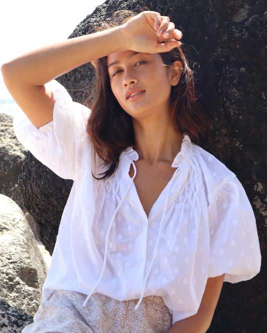 Lily Blouse - white dot cotton