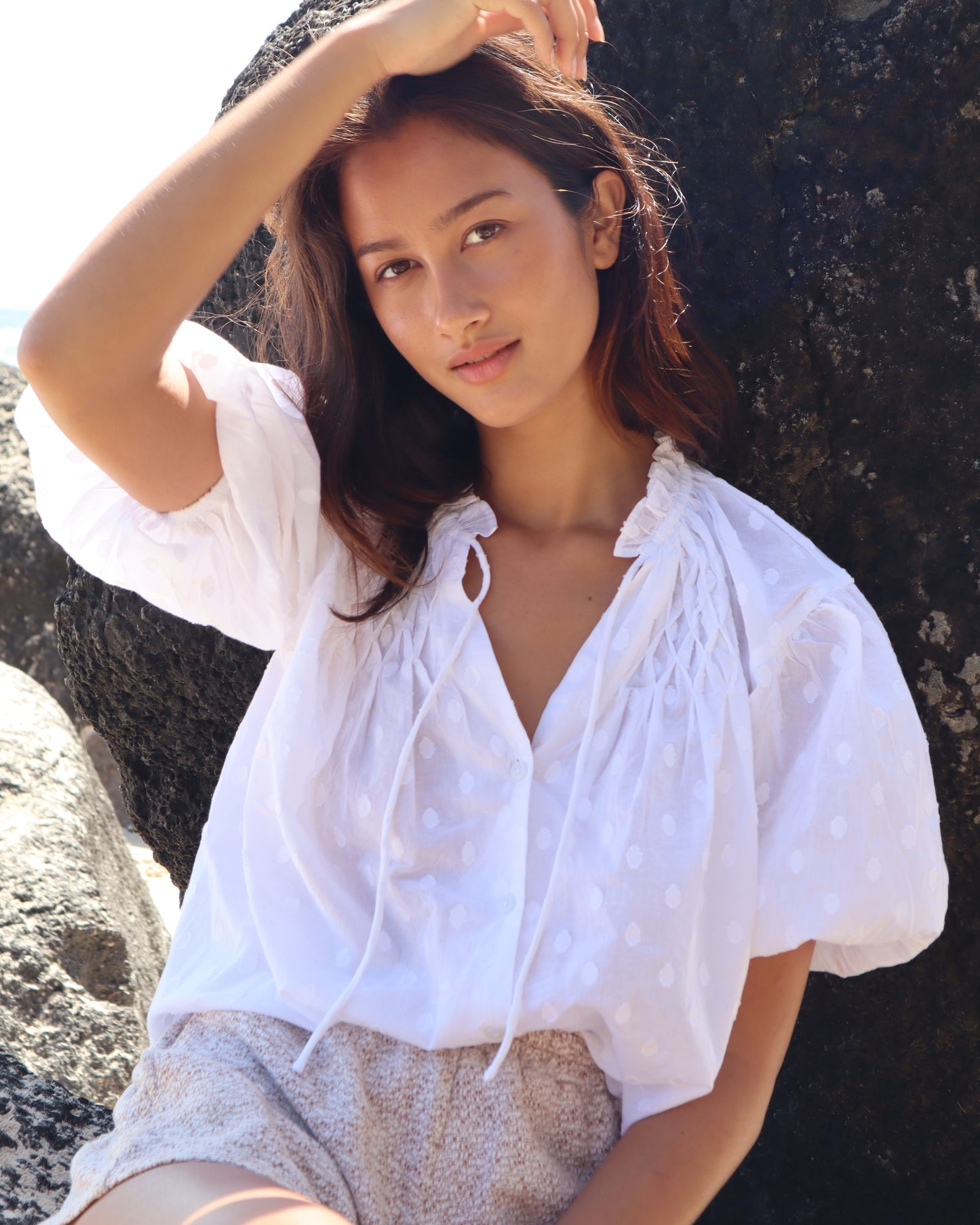 Lily Blouse - white dot cotton