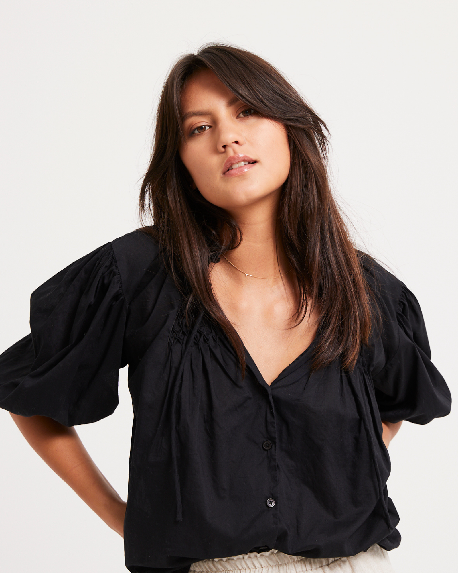 Lily Blouse - black cotton - Louley