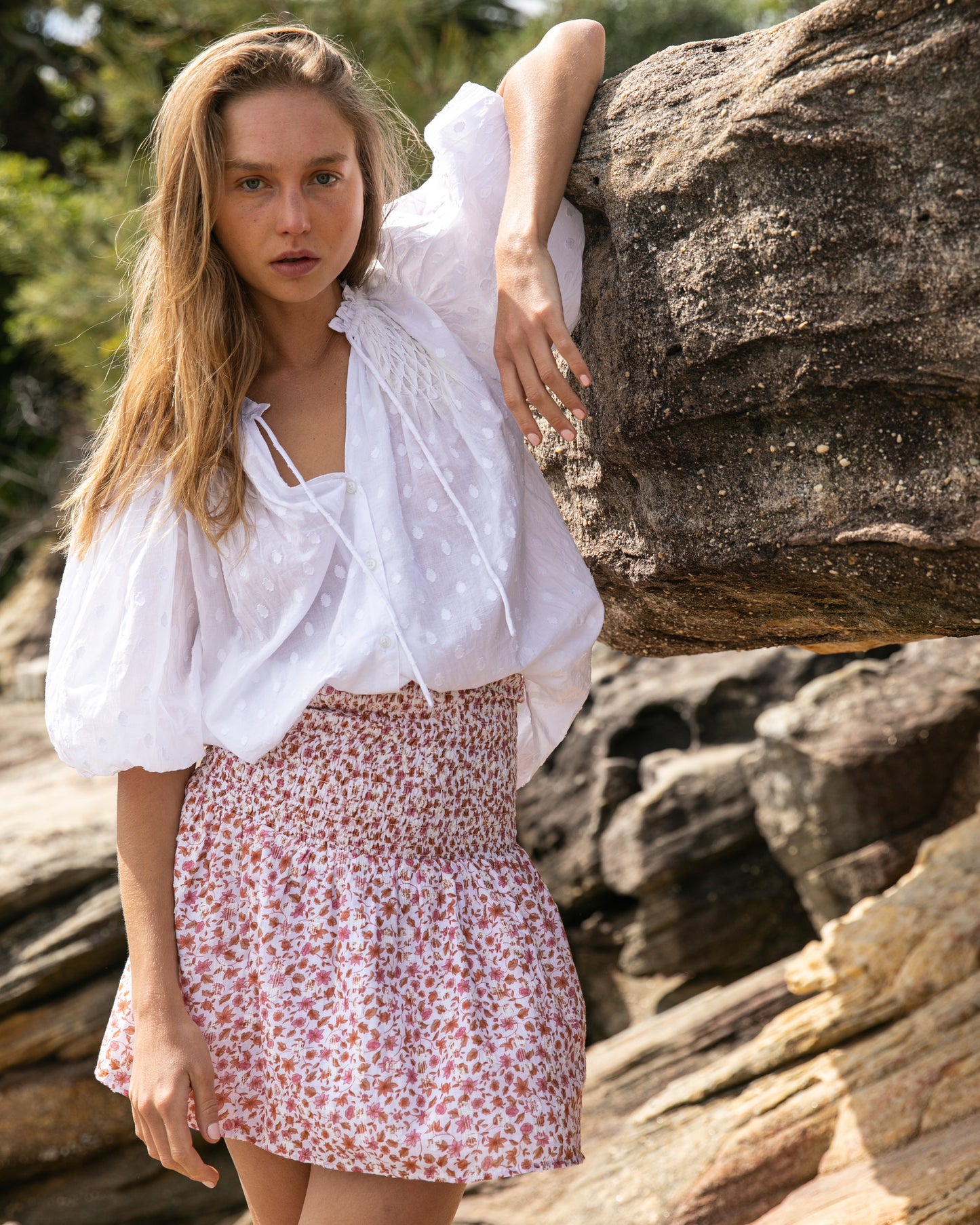 Lily Blouse - white dot cotton