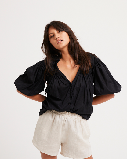 Lily Blouse - black cotton - Louley