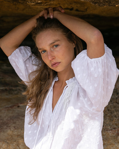 Lily Blouse - white dot cotton